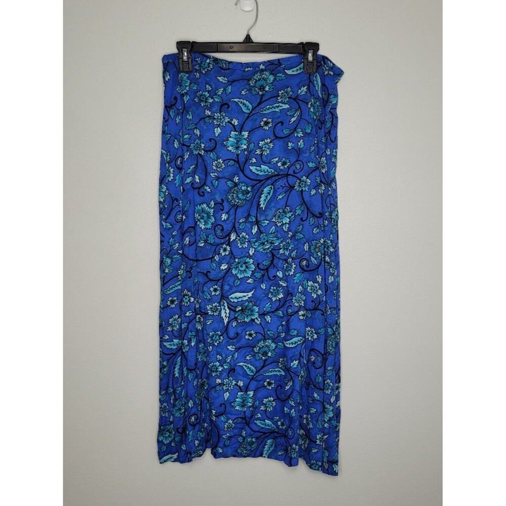 Vintage Kathie Lee blue tones floral whimsy artsy bold maxi skirt 14